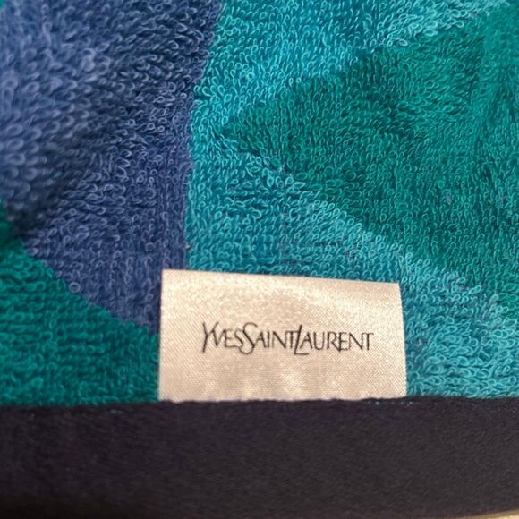 Yves Saint Laurent Decorative Hand Towel Teal Blue Geometric Maximalist Beachy - Picture 5 of 7